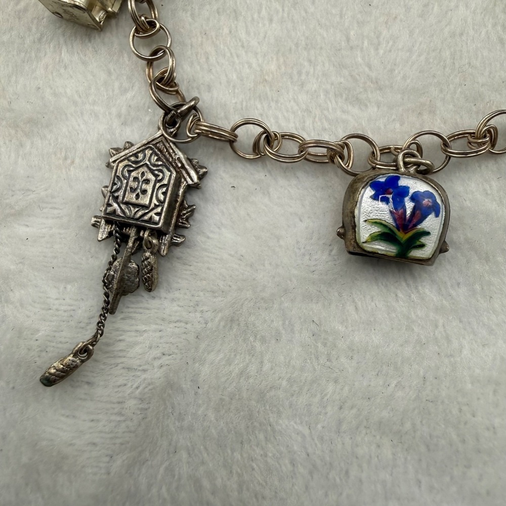 Vintage Signed 800 Silver Charm Bracelet Travel 8" - Picture 3 of 11